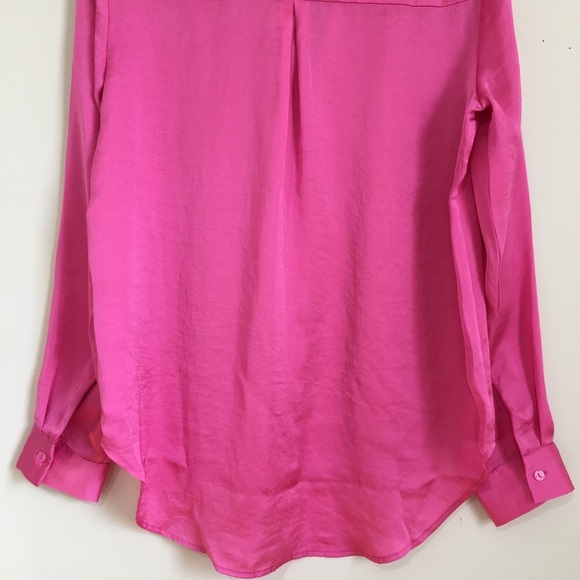 Pleione Y2KFuchsia Pink satin silky soft button up long sleeve shirt - Picture 6 of 12